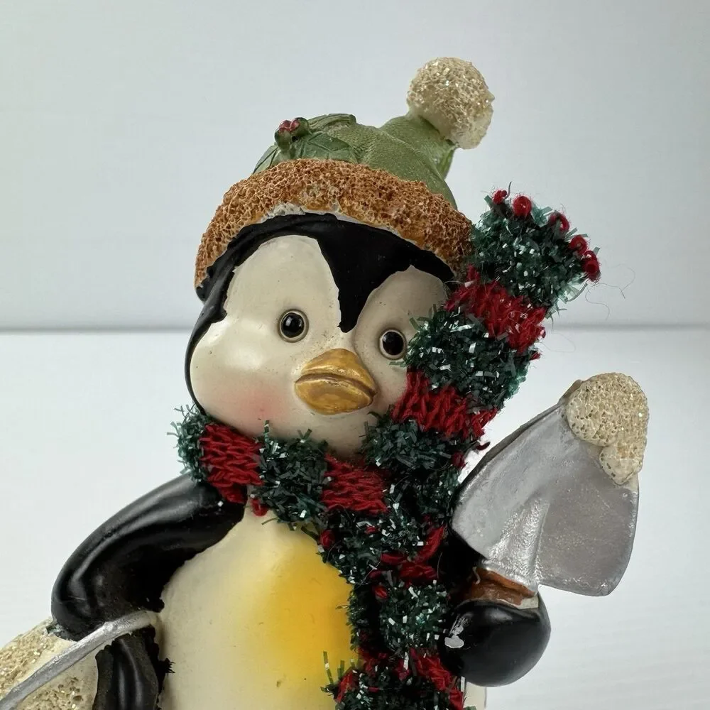 Christmas Penguin Figurine with Scarf & Shovel Holiday Winter Decor Whimsical